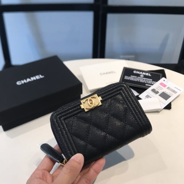 1:1 Replica Chanel CO-CO Boy Flap Card Holder 11.5cm/4.5in Gold Hardware For Women Black A80603 Y07659 94305