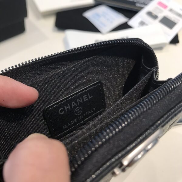 1:1 Replica Chanel CO-CO Boy Flap Card Holder 11.5cm/4.5in Silver Hardware For Women Black
