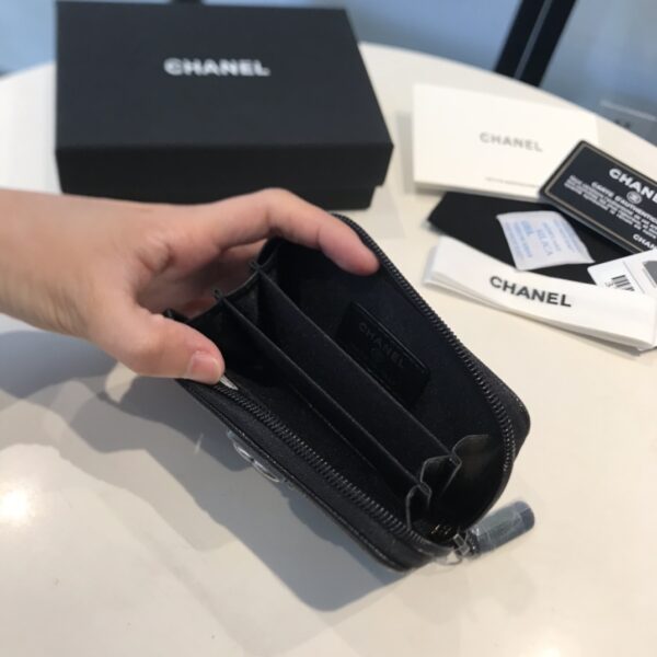 1:1 Replica Chanel CO-CO Boy Flap Card Holder 11.5cm/4.5in Silver Hardware For Women Black
