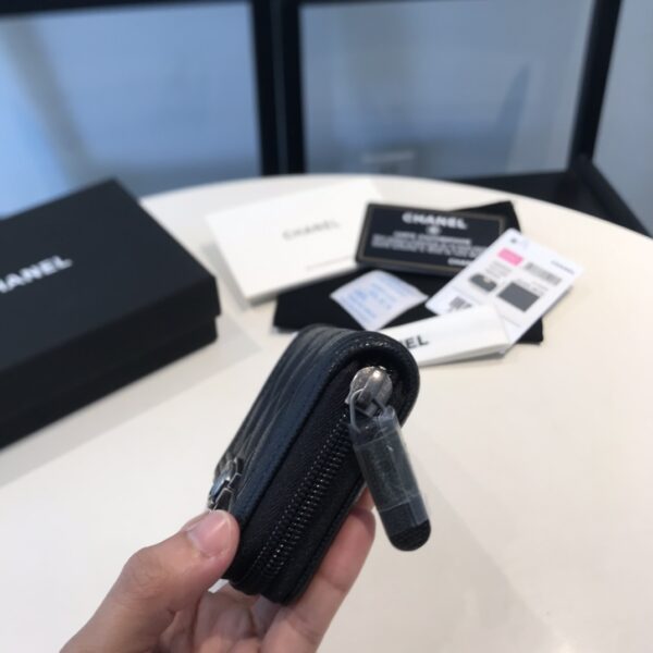 1:1 Replica Chanel CO-CO Boy Flap Card Holder 11.5cm/4.5in Silver Hardware For Women Black