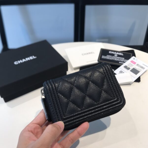 1:1 Replica Chanel CO-CO Boy Flap Card Holder 11.5cm/4.5in Silver Hardware For Women Black