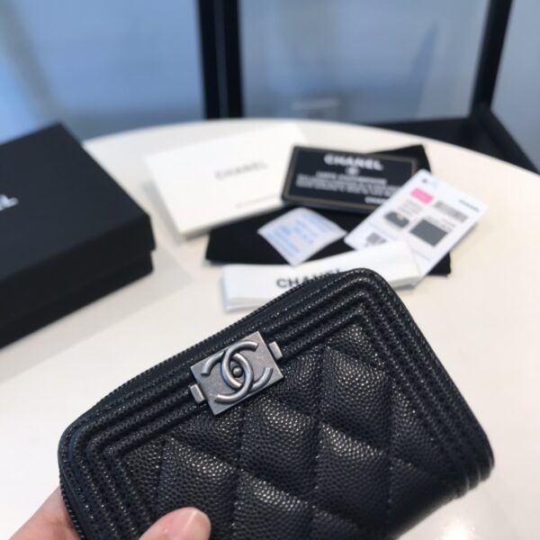 1:1 Replica Chanel CO-CO Boy Flap Card Holder 11.5cm/4.5in Silver Hardware For Women Black