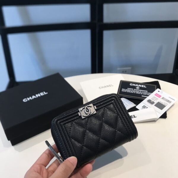 1:1 Replica Chanel CO-CO Boy Flap Card Holder 11.5cm/4.5in Silver Hardware For Women Black