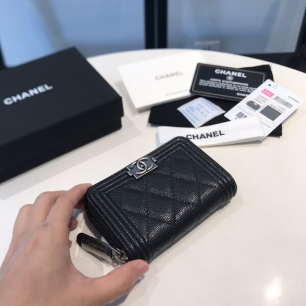1:1 Replica Chanel CO-CO Boy Flap Card Holder 11.5cm/4.5in Silver Hardware For Women Black