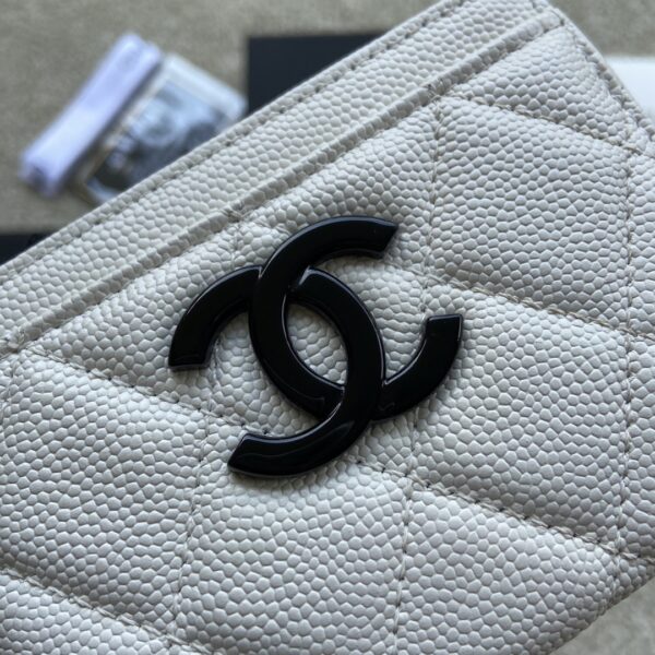 1:1 Replica Chanel CO-CO Card Holder 11cm/4.3in Black Hardware For Women Beige