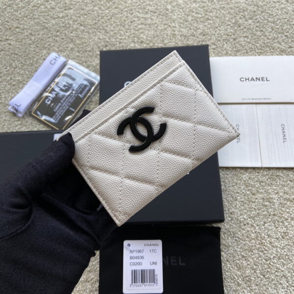 1:1 Replica Chanel CO-CO Card Holder 11cm/4.3in Black Hardware For Women Beige