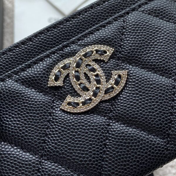 1:1 Replica Chanel CO-CO Card Holder 11cm/4.3in Silver Hardware For Women Black