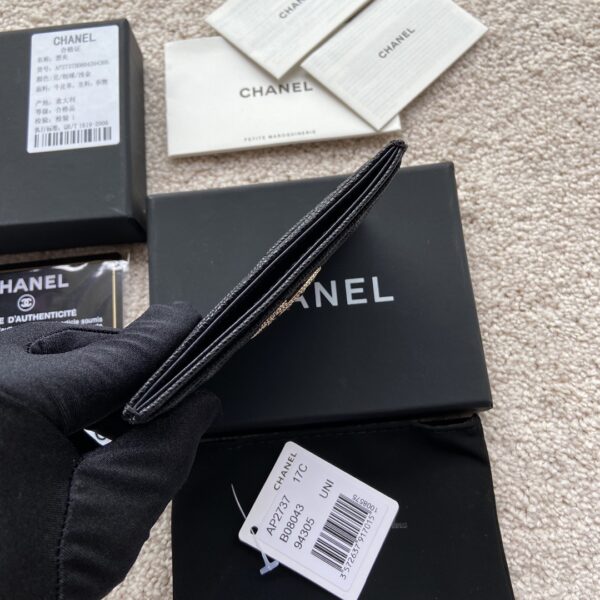 1:1 Replica Chanel CO-CO Card Holder 11cm/4.3in Silver Hardware For Women Black