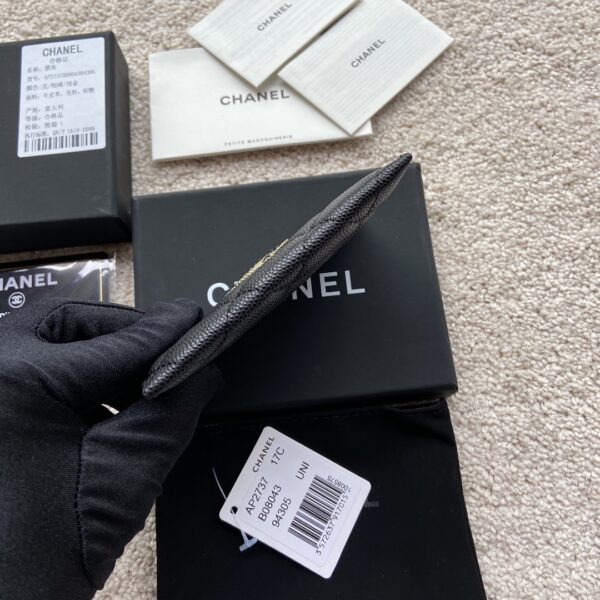 1:1 Replica Chanel CO-CO Card Holder 11cm/4.3in Silver Hardware For Women Black