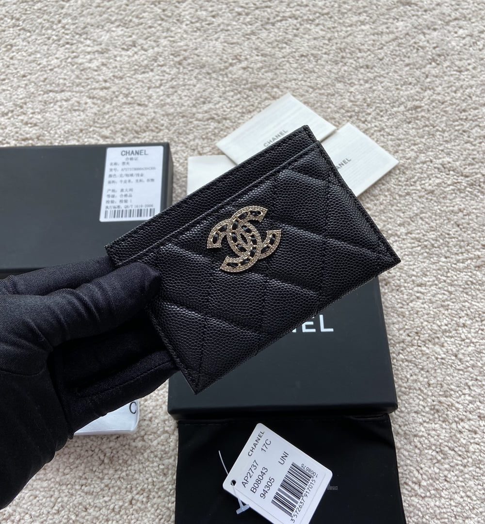 1:1 Replica Chanel CO-CO Card Holder 11cm/4.3in Silver Hardware For Women Black