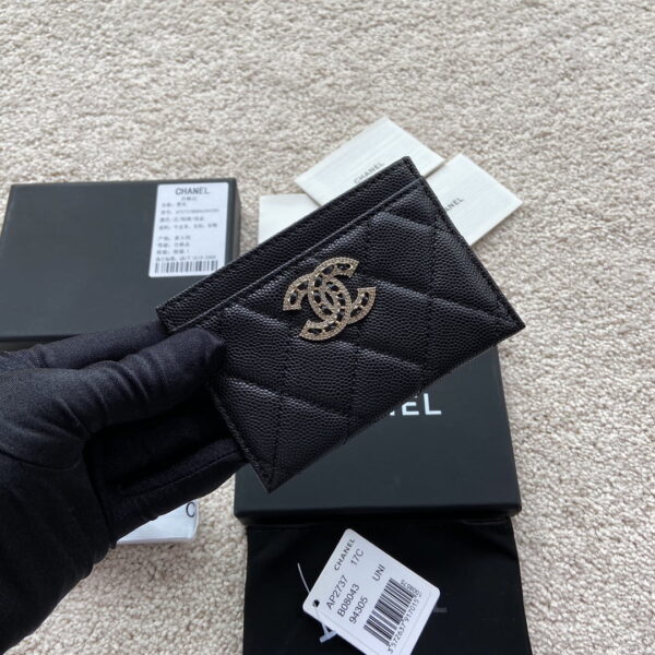 1:1 Replica Chanel CO-CO Card Holder 11cm/4.3in Silver Hardware For Women Black