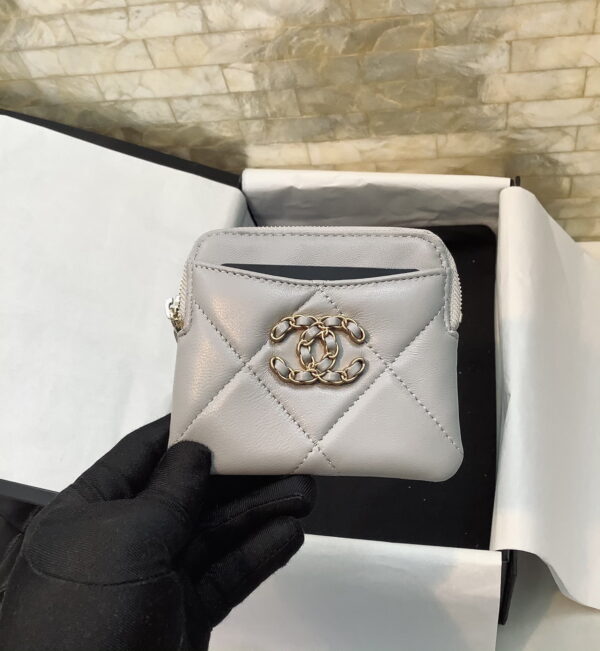 1:1 Replica Chanel CO-CO Card Holder 12cm/4.7in Gold Hardware For Women Grey