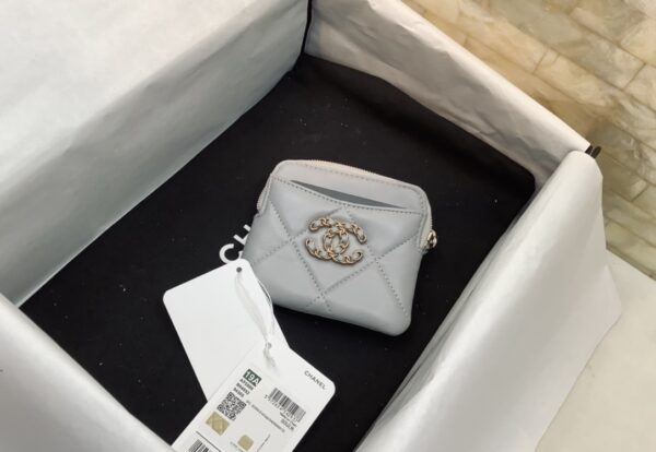 1:1 Replica Chanel CO-CO Card Holder 12cm/4.7in Gold Hardware For Women Grey