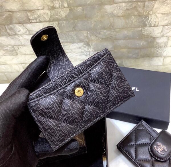 1:1 Replica Chanel CO-CO Card Holder Wallet 10cm/4in Gold Hardware For Women Black
