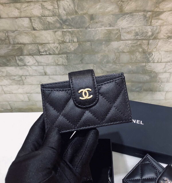 1:1 Replica Chanel CO-CO Card Holder Wallet 10cm/4in Gold Hardware For Women Black
