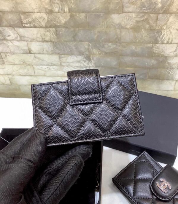 1:1 Replica Chanel CO-CO Card Holder Wallet 10cm/4in Gold Hardware For Women Black