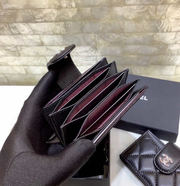 1:1 Replica Chanel CO-CO Card Holder Wallet 10cm/4in Silver Hardware For Women Black