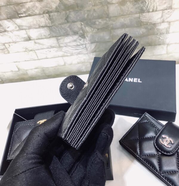 1:1 Replica Chanel CO-CO Card Holder Wallet 10cm/4in Silver Hardware For Women Black