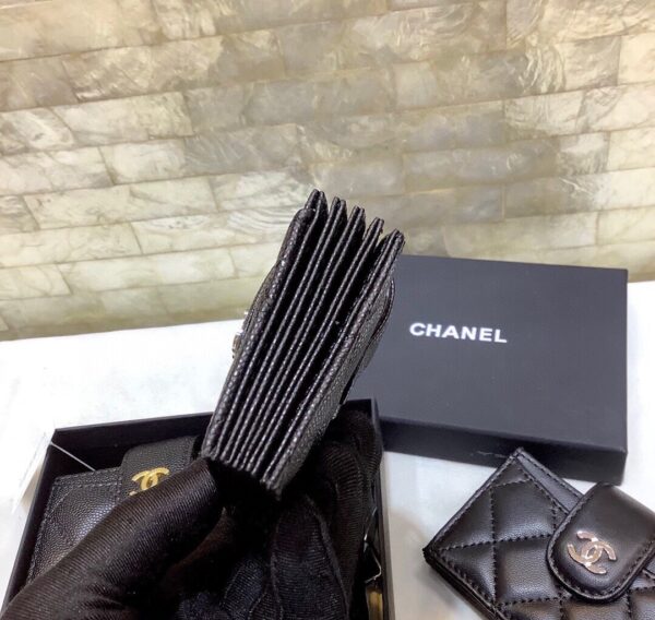 1:1 Replica Chanel CO-CO Card Holder Wallet 10cm/4in Silver Hardware For Women Black