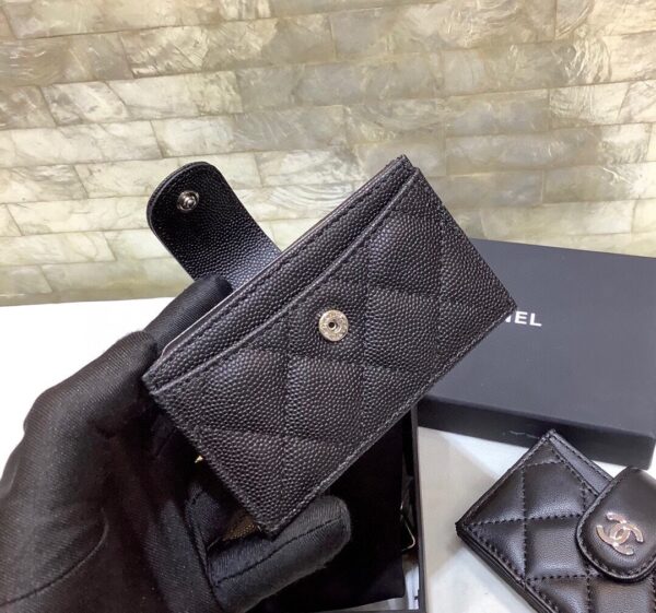 1:1 Replica Chanel CO-CO Card Holder Wallet 10cm/4in Silver Hardware For Women Black