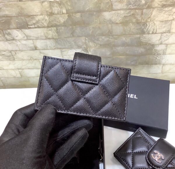 1:1 Replica Chanel CO-CO Card Holder Wallet 10cm/4in Silver Hardware For Women Black