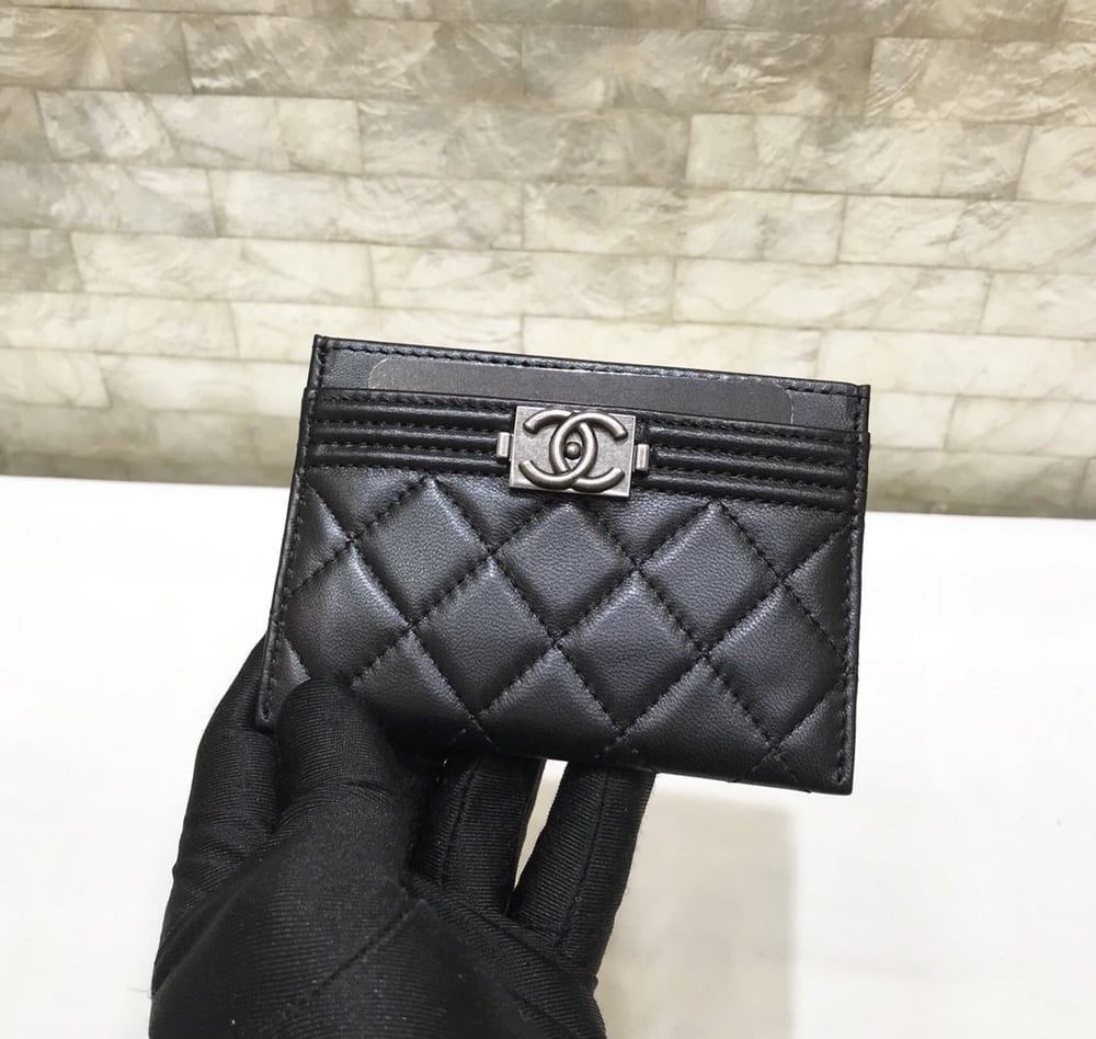1:1 Replica Chanel CO-CO Card Holder Wallet 11cm/4.3in Silver Hardware For Women Black