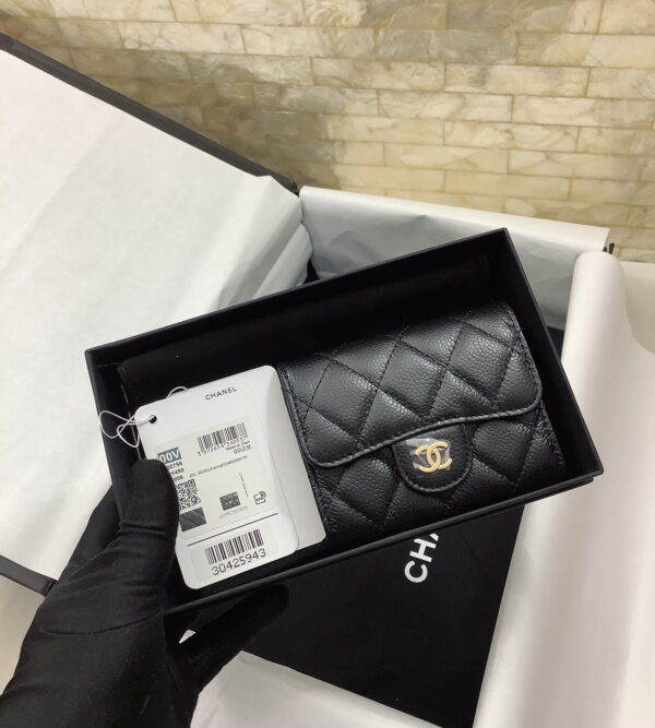 1:1 Replica Chanel CO-CO Classic Card Holder 11cm/4.4in Gold Hardware For Women Black