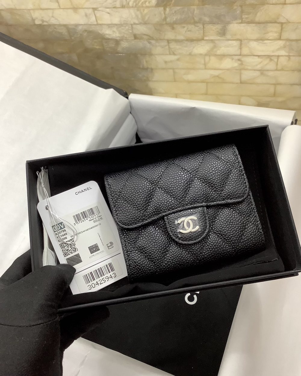 1:1 Replica Chanel CO-CO Classic Card Holder 11cm/4.4in Silver Hardware For Women Black AP0214 Y01480 C3906