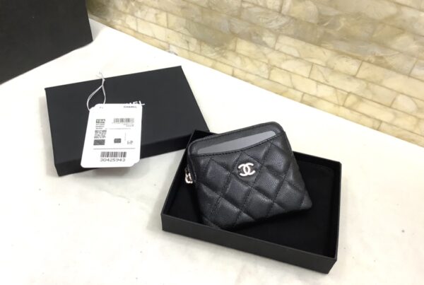 1:1 Replica Chanel CO-CO Classic Card Holder 19cm/7.5in Silver Hardware For Women Black