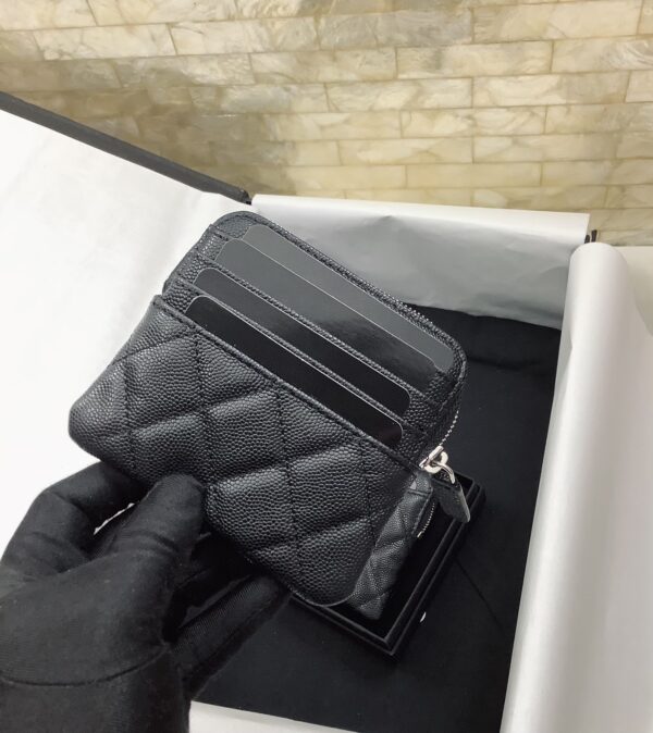1:1 Replica Chanel CO-CO Classic Card Holder 19cm/7.5in Silver Hardware For Women Black