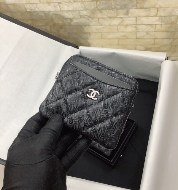 1:1 Replica Chanel CO-CO Classic Card Holder 19cm/7.5in Silver Hardware For Women Black