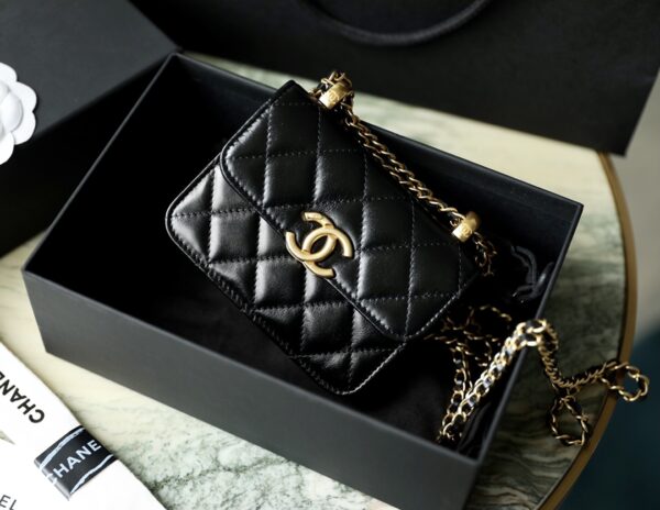 1:1 Replica Chanel CO-CO Clutch With Chain 9.5cm/3.7in Gold Toned Hardware For Women Black