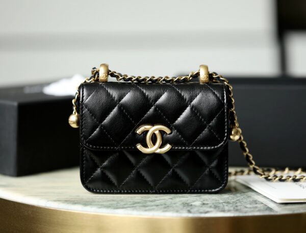 1:1 Replica Chanel CO-CO Clutch With Chain 9.5cm/3.7in Gold Toned Hardware For Women Black