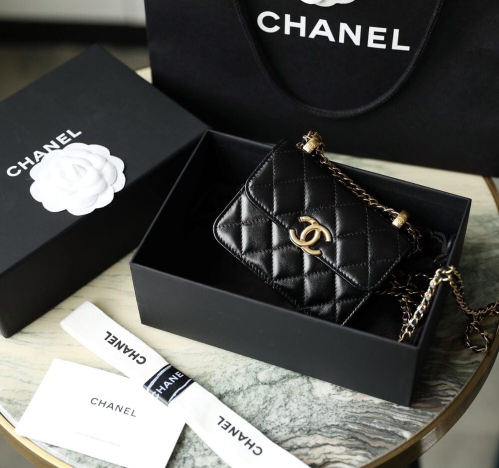 1:1 Replica Chanel CO-CO Clutch With Chain 9.5cm/3.7in Gold Toned Hardware For Women Black