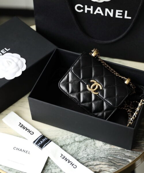 1:1 Replica Chanel CO-CO Clutch With Chain 9.5cm/3.7in Gold Toned Hardware For Women Black