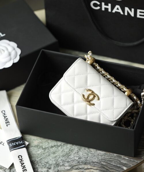 1:1 Replica Chanel CO-CO Clutch With Chain 9.5cm/3.7in Gold Toned Hardware For Women White