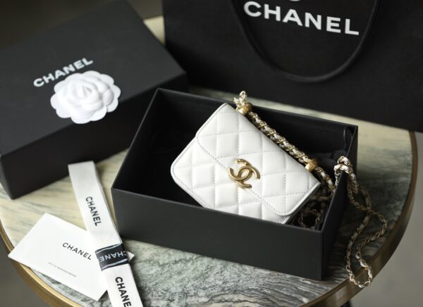 1:1 Replica Chanel CO-CO Clutch With Chain 9.5cm/3.7in Gold Toned Hardware For Women White