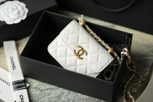 1:1 Replica Chanel CO-CO Clutch With Chain 9.5cm/3.7in Gold Toned Hardware For Women White