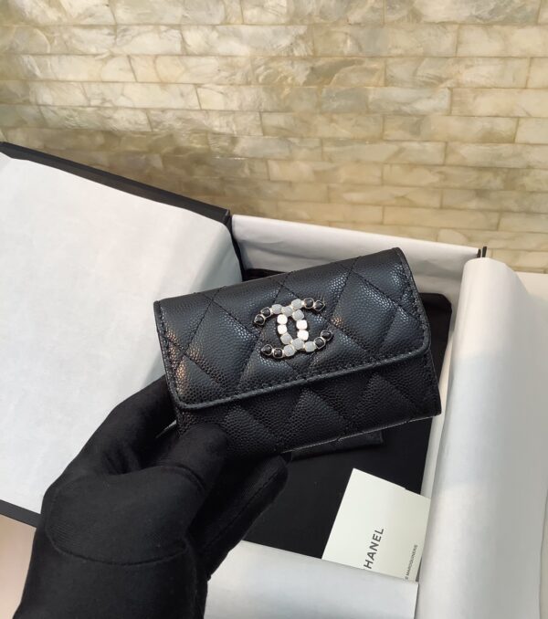 1:1 Replica Chanel CO-CO Flap Card Holder 11cm/4.3in Gold Hardware For Women Black