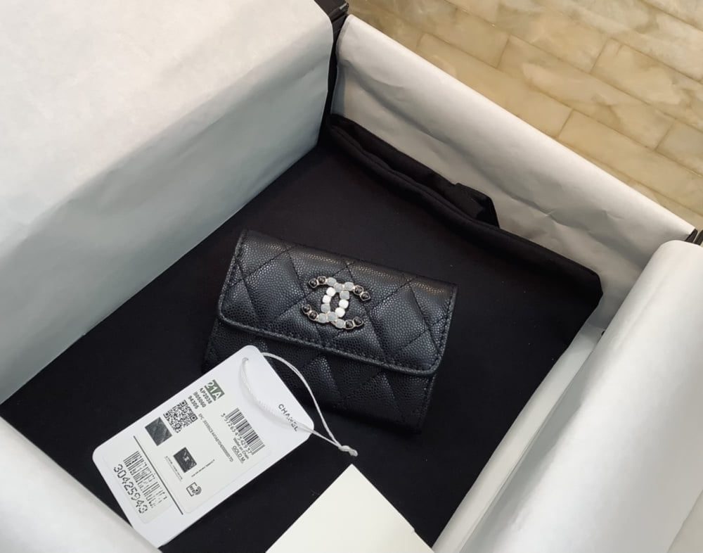 1:1 Replica Chanel CO-CO Flap Card Holder 11cm/4.3in Gold Hardware For Women Black