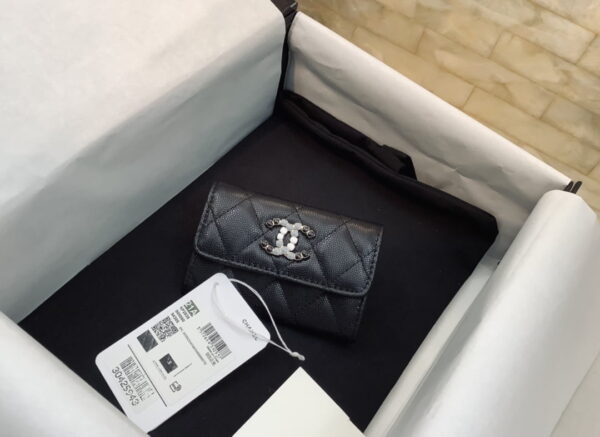 1:1 Replica Chanel CO-CO Flap Card Holder 11cm/4.3in Gold Hardware For Women Black