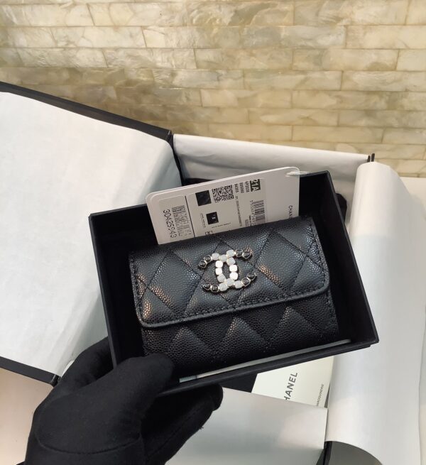 1:1 Replica Chanel CO-CO Flap Card Holder 11cm/4.3in Gold Hardware For Women Black