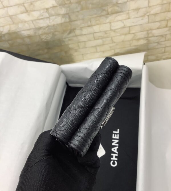 1:1 Replica Chanel CO-CO Flap Card Holder Wallet 10.5cm/4.1in Silver Hardware For Women Black