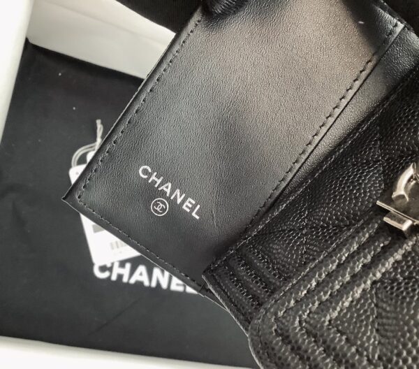 1:1 Replica Chanel CO-CO Flap Card Holder Wallet 10.5cm/4.1in Silver Hardware For Women Black