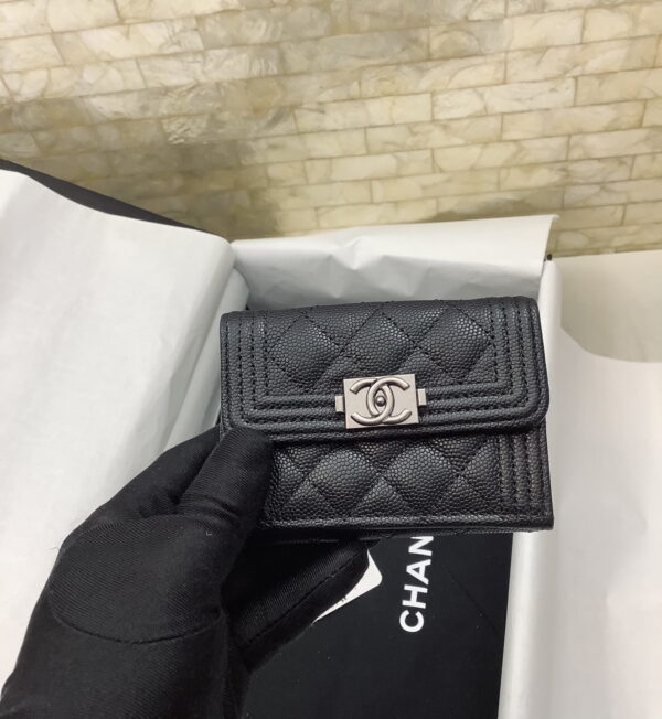 1:1 Replica Chanel CO-CO Flap Card Holder Wallet 10.5cm/4.1in Silver Hardware For Women Black
