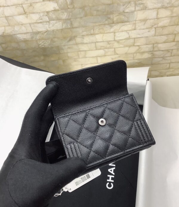 1:1 Replica Chanel CO-CO Flap Card Holder Wallet 10.5cm/4.1in Silver Hardware For Women Black