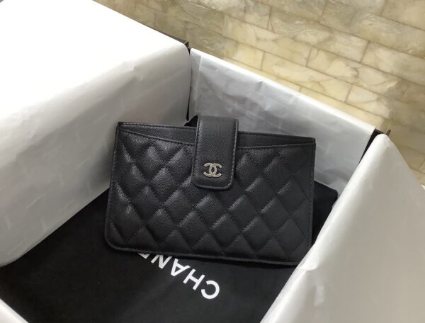 1:1 Replica Chanel CO-CO Flap Pouch Wallet 19cm/7.2in Silver Hardware For Women Black