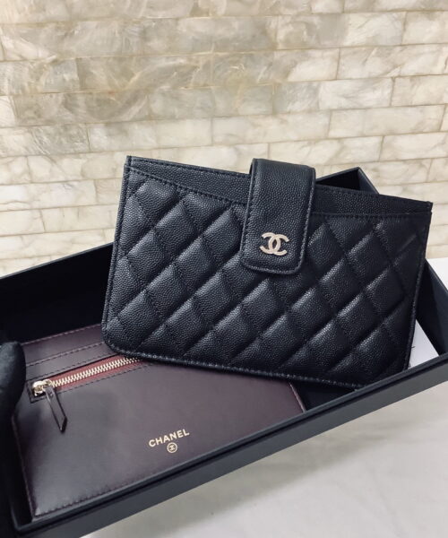 1:1 Replica Chanel CO-CO Flap Pouch Wallet 19cm/7.2in Silver Hardware For Women Black