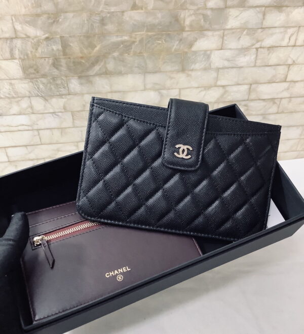 1:1 Replica Chanel CO-CO Flap Pouch Wallet 19cm/7.2in Silver Hardware For Women Black