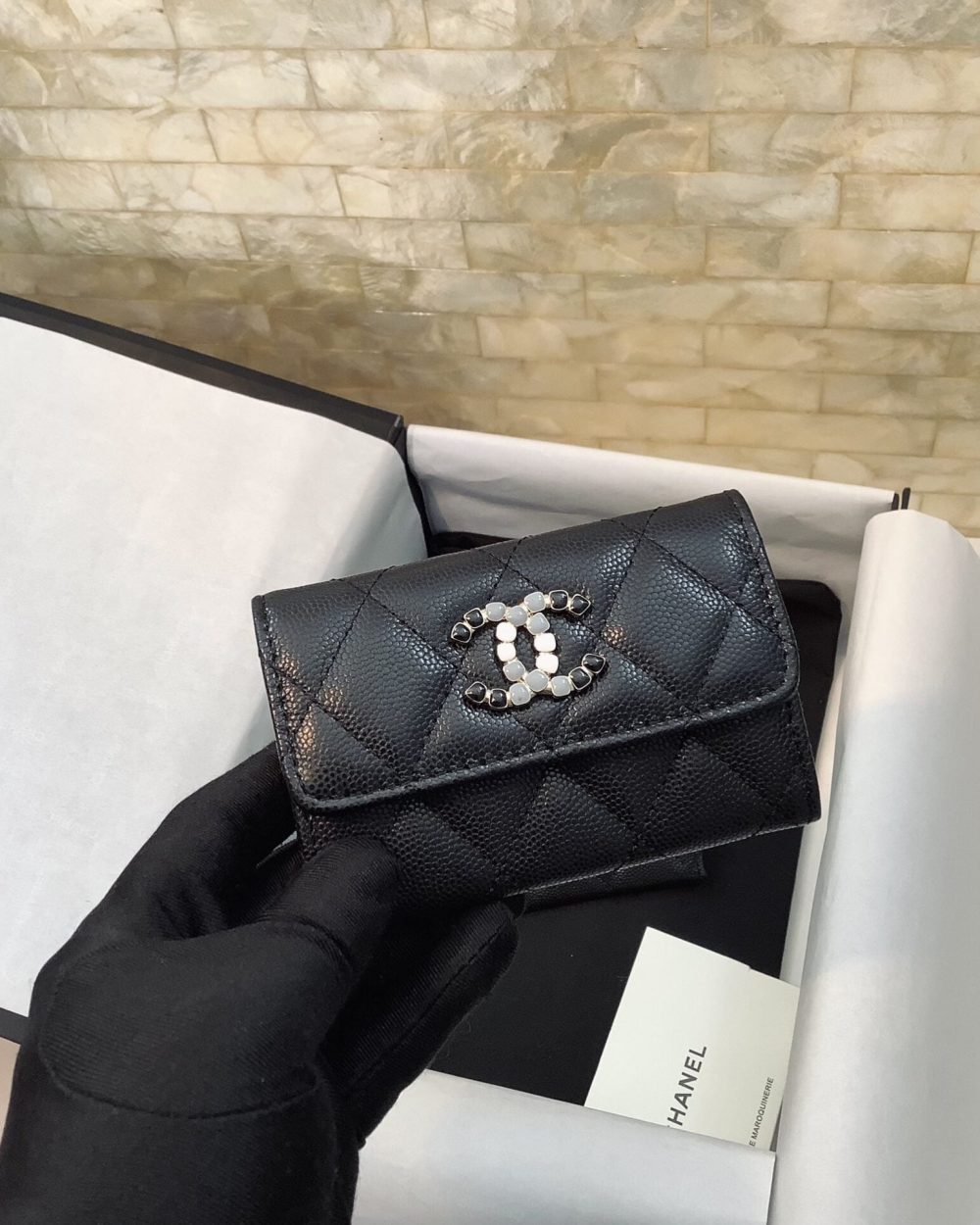 1:1 Replica Chanel CO-CO Flap Wallet 11cm/4.4in Gold Toned Hardware For Women Black